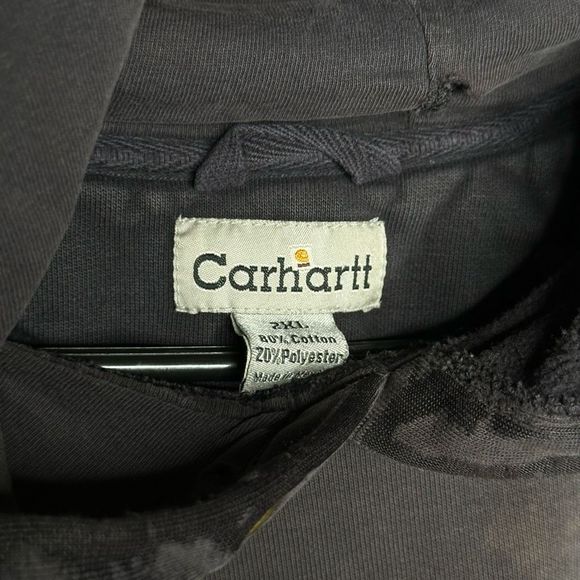 VTG Thrashed Carhartt Hoodie Sun Faded Stitch Logo Size 2XL - Picture 4 of 8
